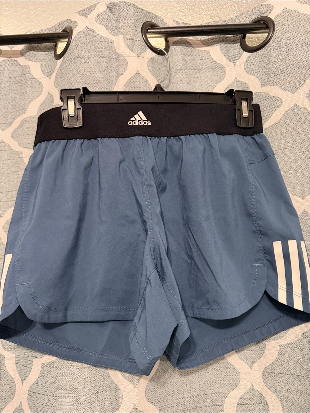 adidas Light Blue Women's Athletic Shorts with Black Waistband